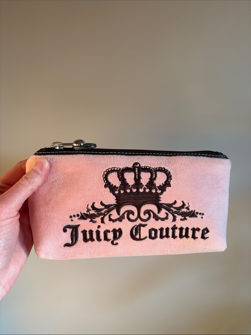 Juicy Couture Pink Velour Cosmetic Pouch with Crown Logo